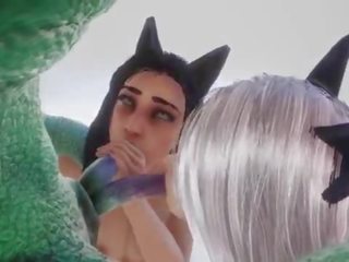 Lizardman inseminates zwei katze mädchen &vert; groß doppelt schwanz monster- &vert; 3d porno wild leben