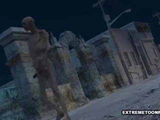 Seksikas 3d beib perses sisse a graveyard poolt a zombi